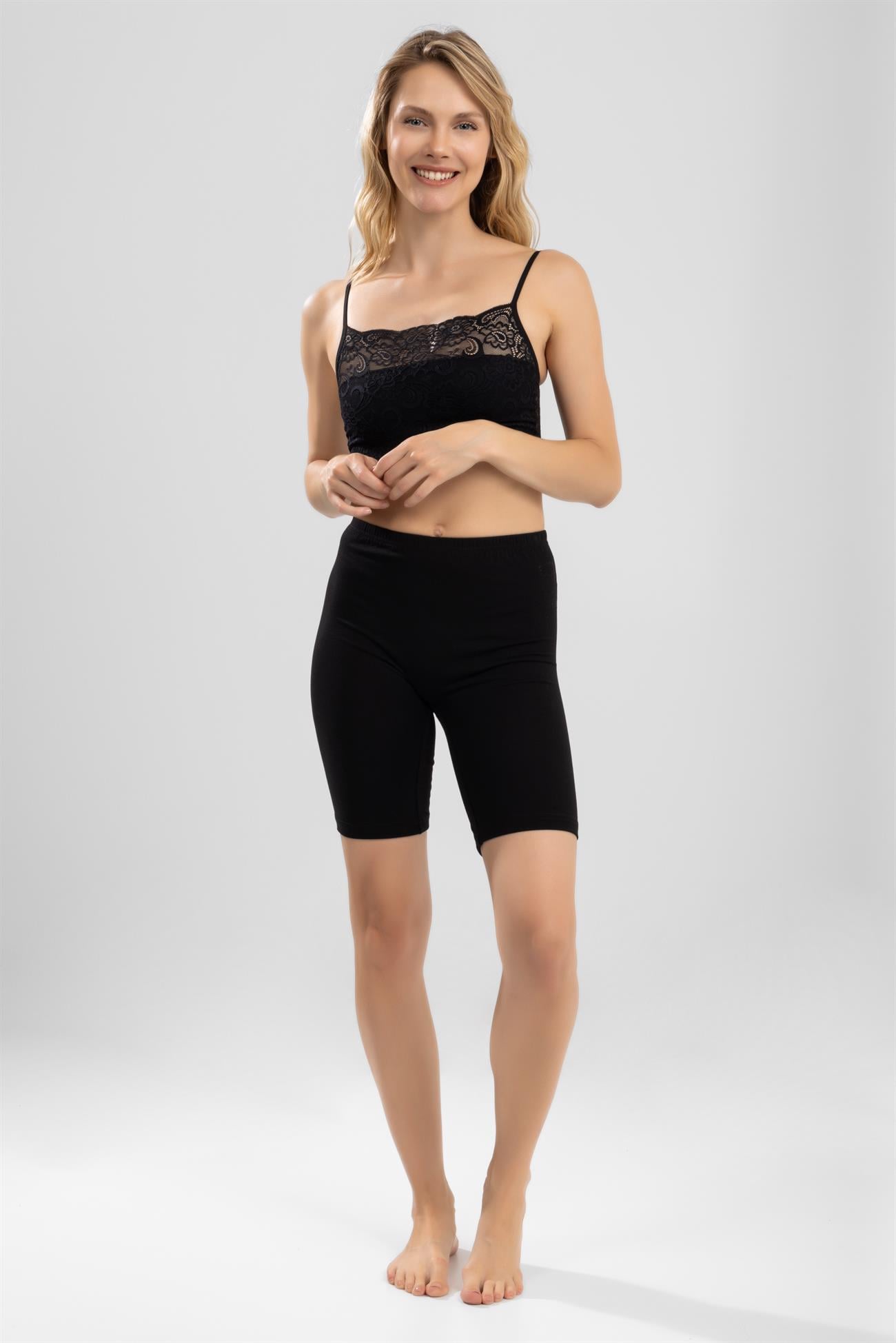 Kadın Pamuklu Diz Üstü Paçalı Kalın Penye İçlik Tayt Siyah