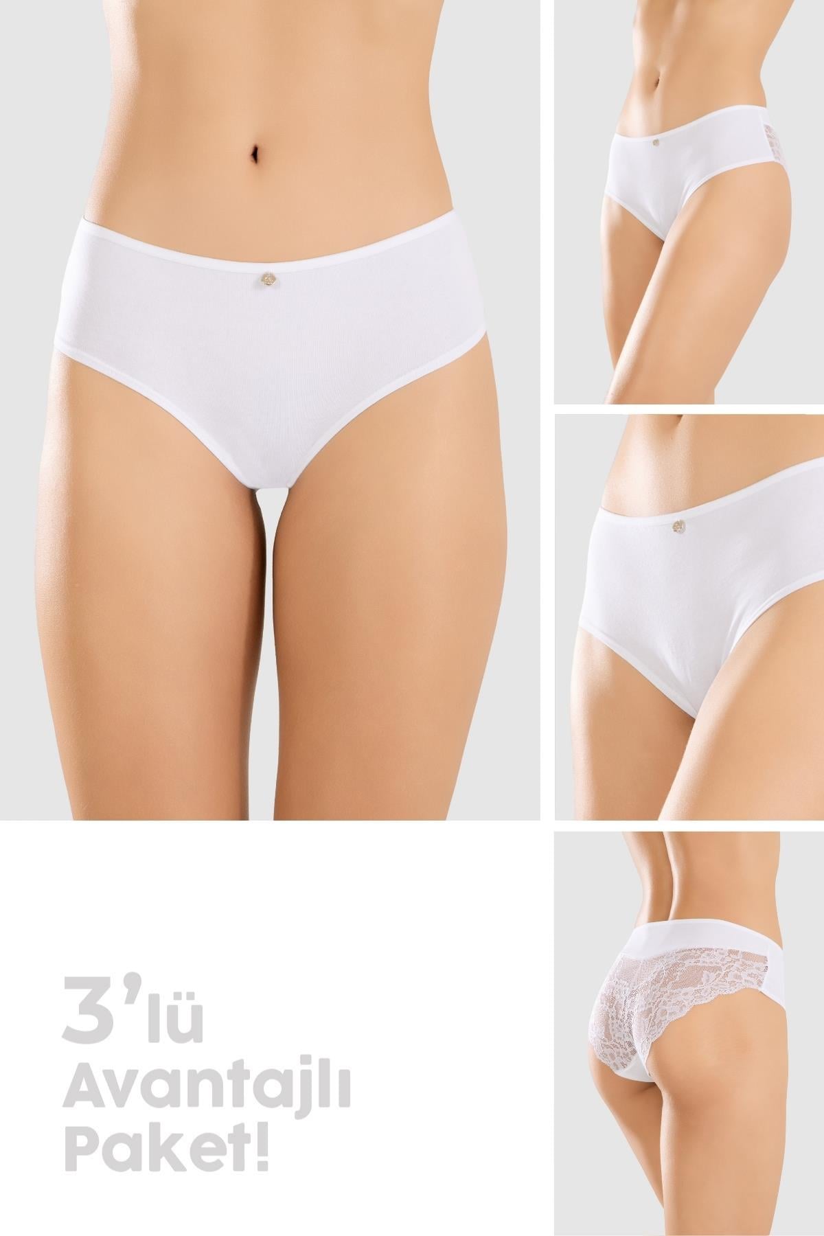 Kadın Pamuklu Likralı Arkası Dantelli Slip Külot 32lü Paket 8432 Beyaz