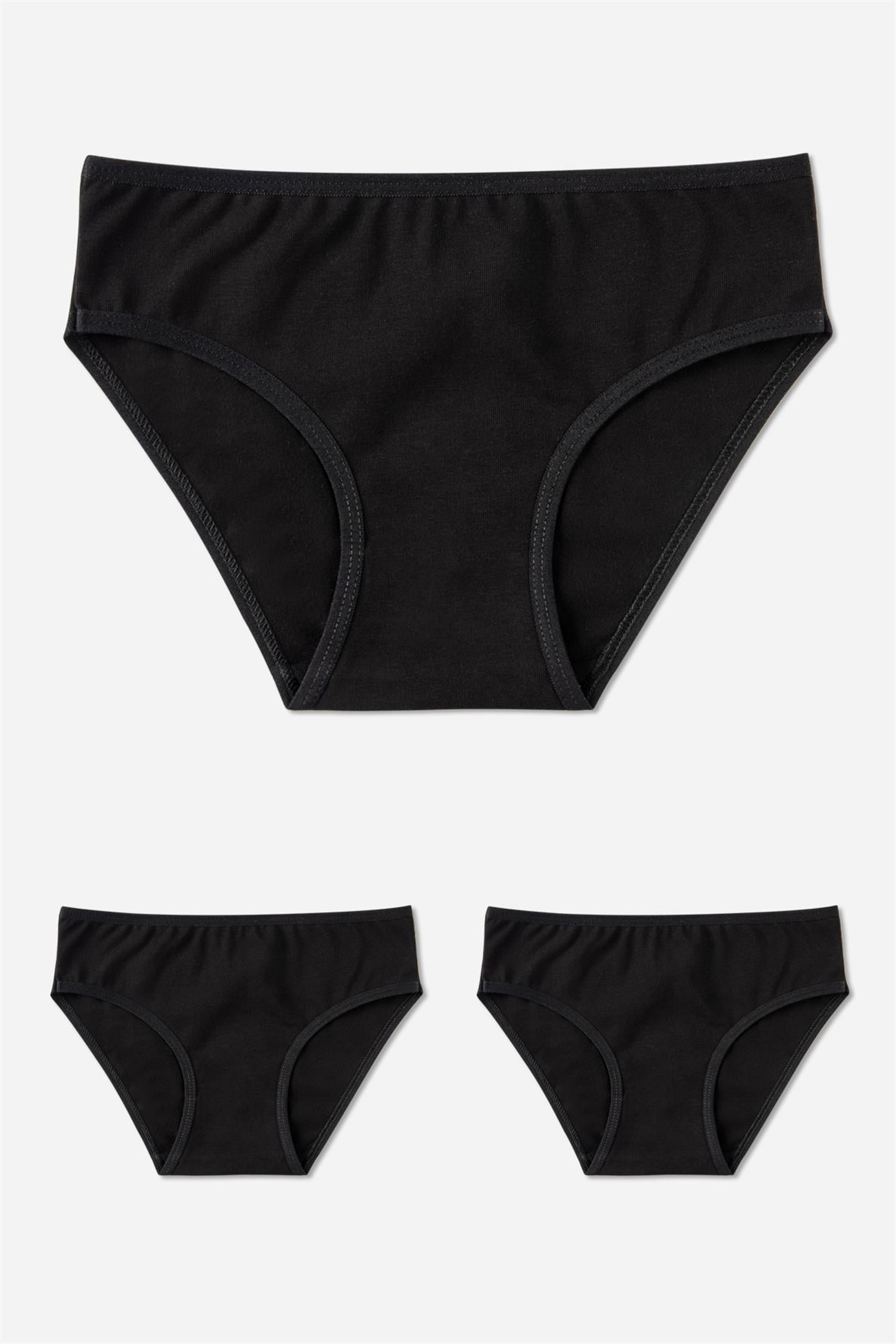 Kız Çocuk Pamuklu Bikini Kesim Düz Basic Külot 3'lü Paket Siyah