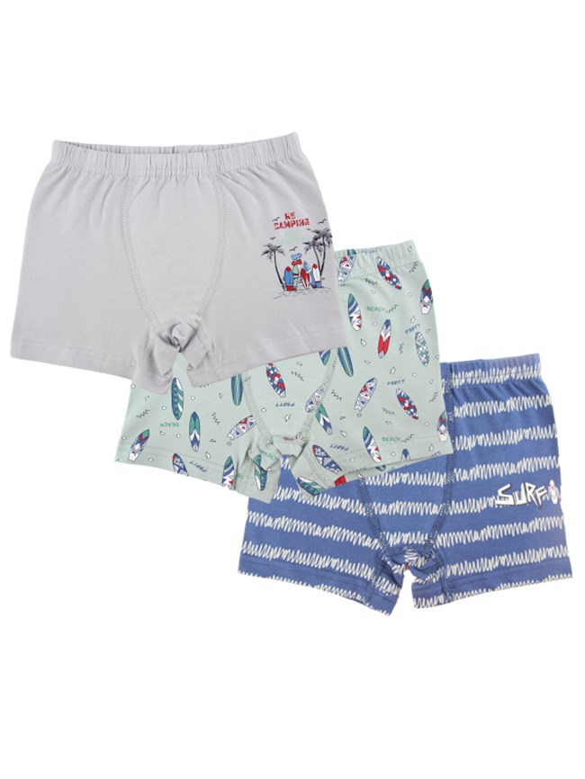 Baykar Erkek Çocuk Baskılı Boxer 3'lü Paket 3356 Gri