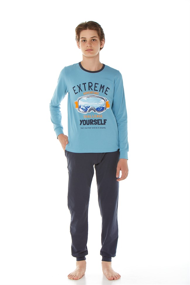 Baykar Erkek Çocuk Uzun Kollu Pijama Takımı 9654 Mavi