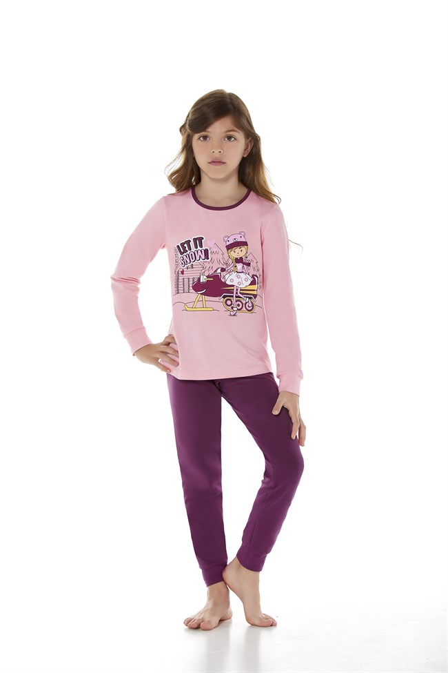 Baykar Kız Çocuk Uzun Kollu Pijama Takımı 9204 Pembe