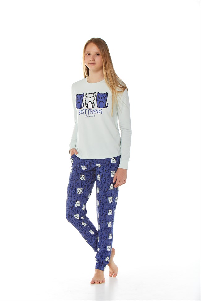 Baykar Kız Çocuk Uzun Kollu Pijama Takımı 9211 Yeşil