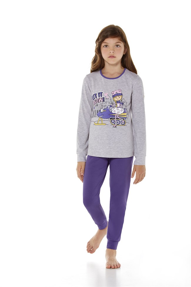 Baykar Kız Çocuk Uzun Kollu Pijama Takımı 9204 Gri