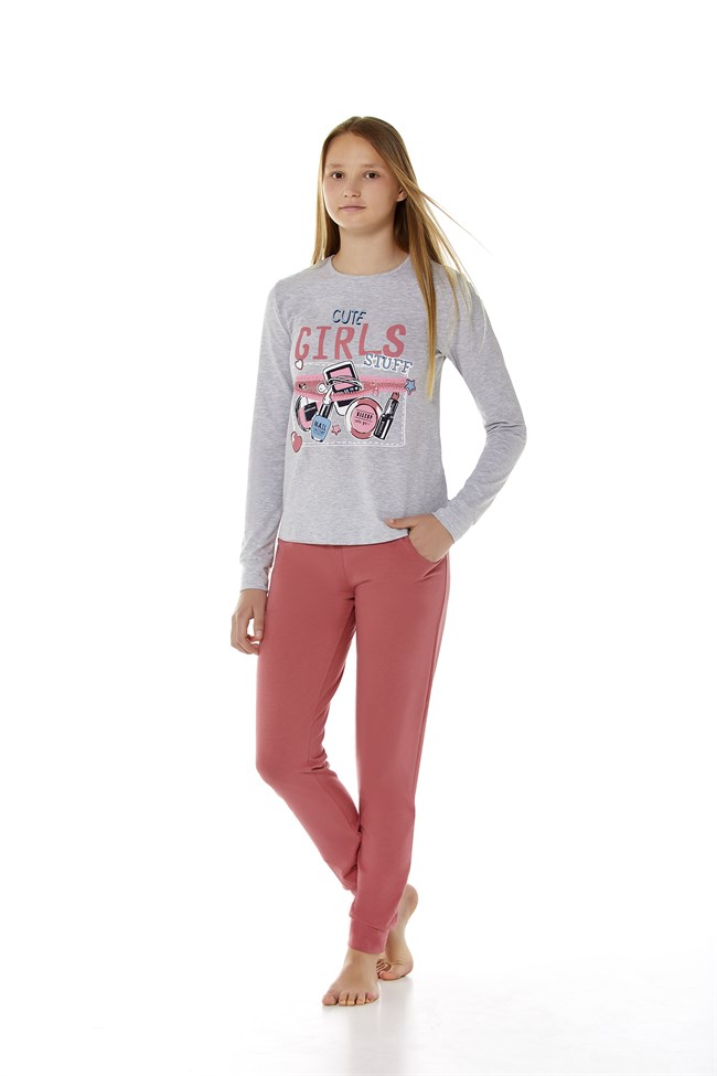 Baykar Kız Çocuk Uzun Kollu Pijama Takımı 9208 Gri