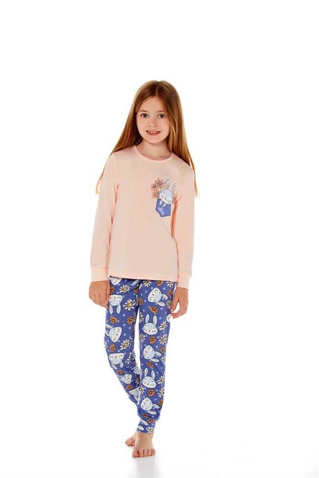 Baykar Kız Çocuk Uzun Kollu Pijama Takımı 9203 Somon