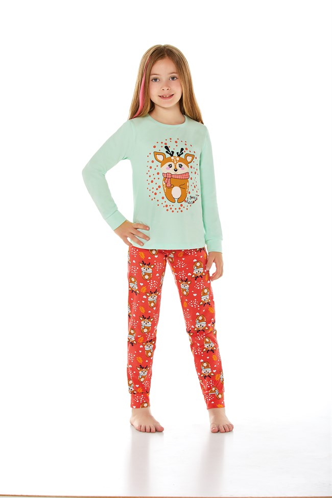 Baykar Kız Çocuk Uzun Kollu Pijama Takımı 9201 Yeşil