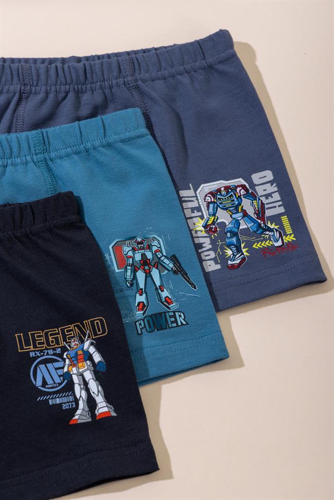 Erkek Çocuk Pamuklu Baskılı Rahat Kesim Likralı Boxer 3'lü Paket 3538 Renkli