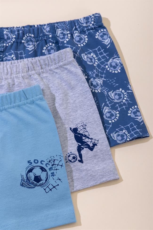 Erkek Çocuk Pamuklu Baskılı Rahat Kesim Likralı Boxer 3'lü Paket 3534 Renkli
