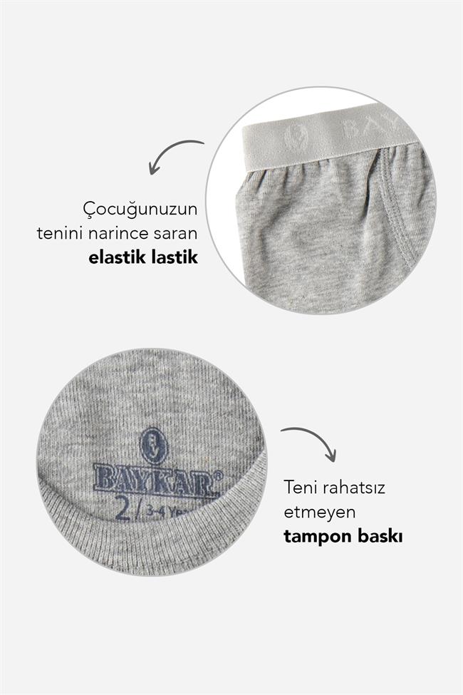 Erkek Çocuk Pamuklu Düz Klasik Rahat Kesim Boxer 3lü Paket Gri Melanj
