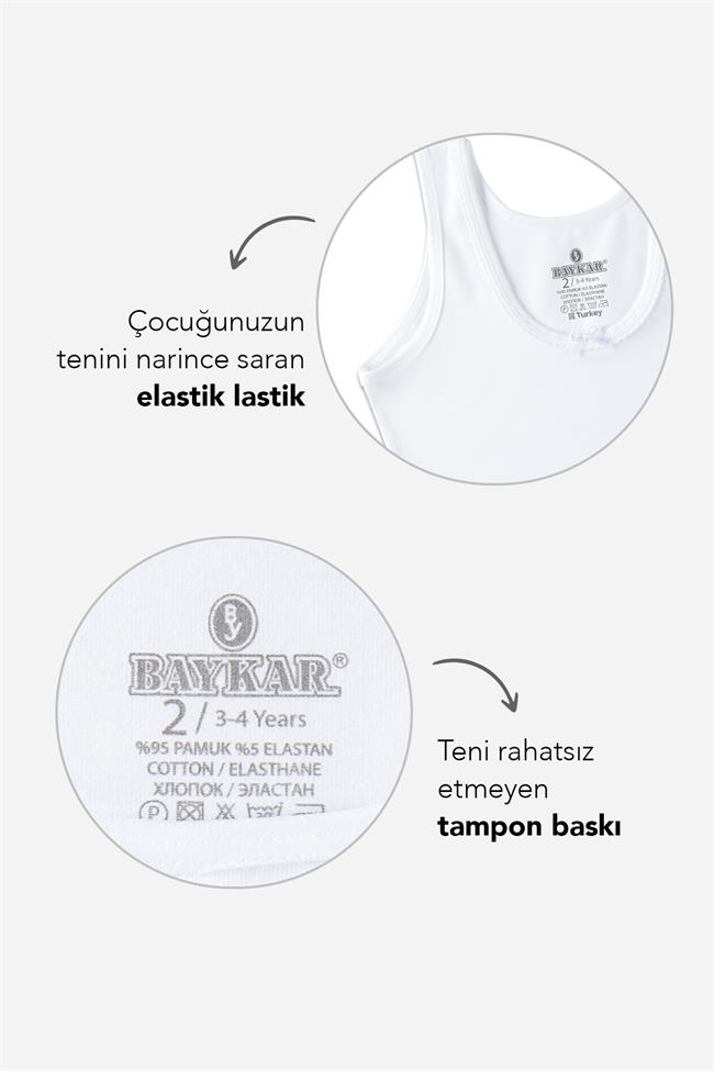 Kız Çocuk Beyaz Pamuklu Kalın Askılı Klasik Atlet 3lü paket Beyaz