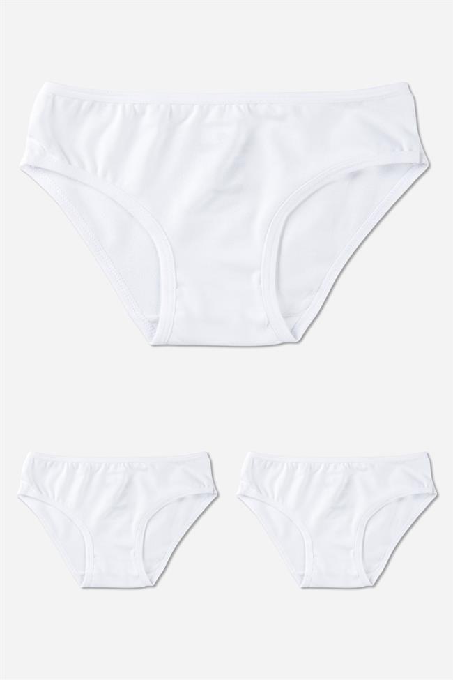 Kız Çocuk Pamuklu Bikini Kesim Düz Basic Külot 3'lü Paket Beyaz