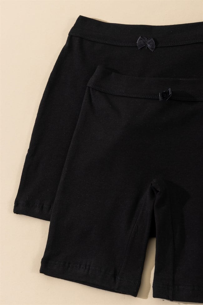 Kız Çocuk Pamuklu Düz Paçalı Boxer Tayt 2'li Paket Siyah