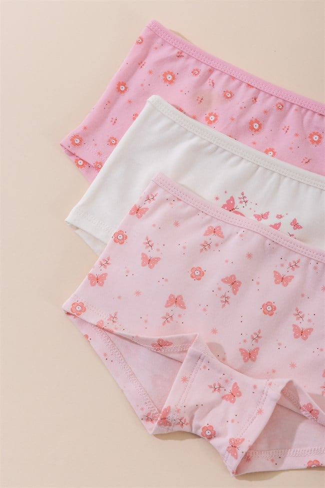 Kız Çocuk Pamuklu Renkli Baskılı Likralı Boxer 3'lü Paket 5706 Renkli