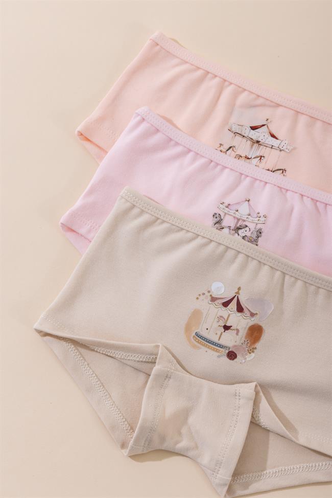 Kız Çocuk Pamuklu Renkli Baskılı Likralı Boxer 3'lü Paket 5702 Renkli