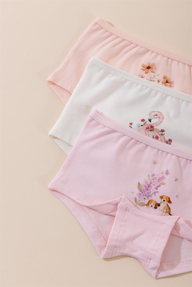 Kız Çocuk Pamuklu Renkli Baskılı Likralı Boxer 3'lü Paket 5710 Renkli