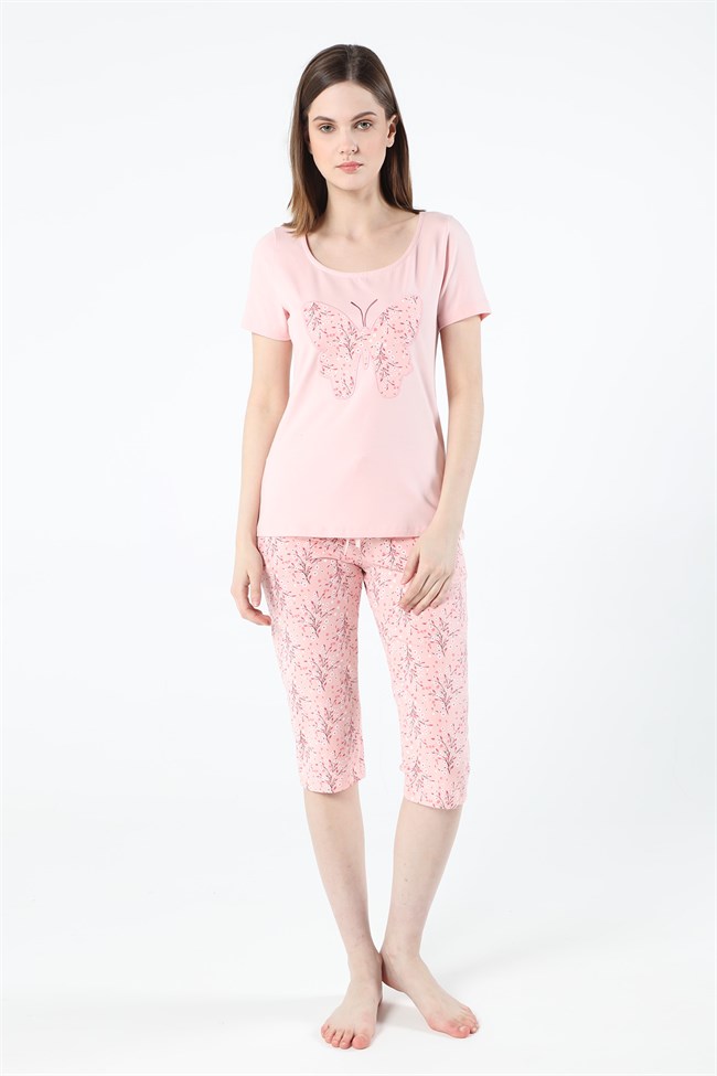 Baykar Kadın Çiçekli Pijama Takımı 9442 Açık Pembe