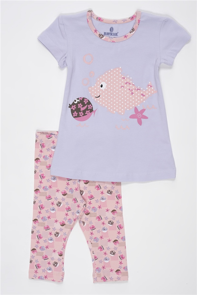 Baykar Kız Çocuk Balık Baskılı Kaprili Pijama Takımı 9270 Somon