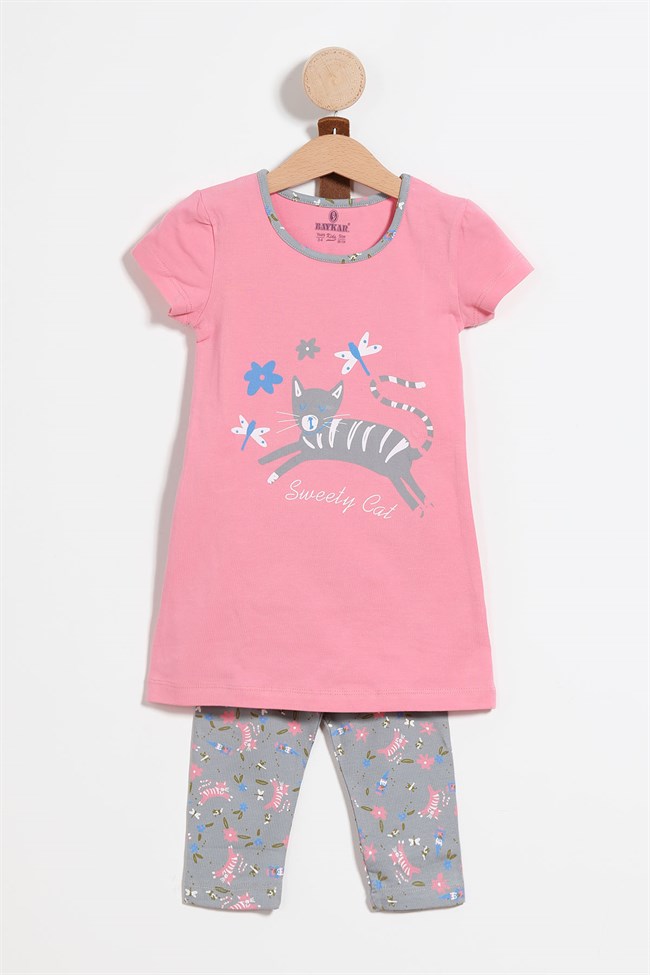Baykar Kız Çocuk Desenli Taytlı Pijama Takımı 9278 Pembe