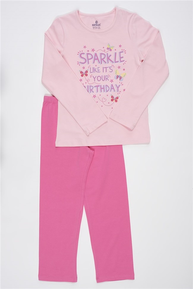 Baykar Kız Çocuk Doğum Günü Temalı Pijama Takımı 9258 Pembe