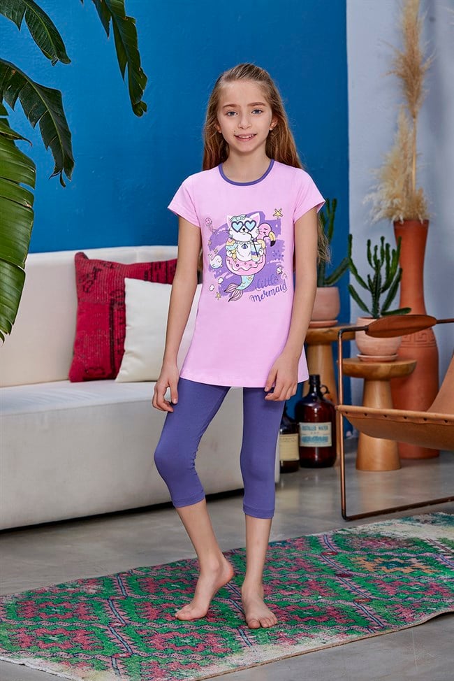 Baykar Kız Çocuk Taytlı Pijama Takımı Mermaid 9172 Lila