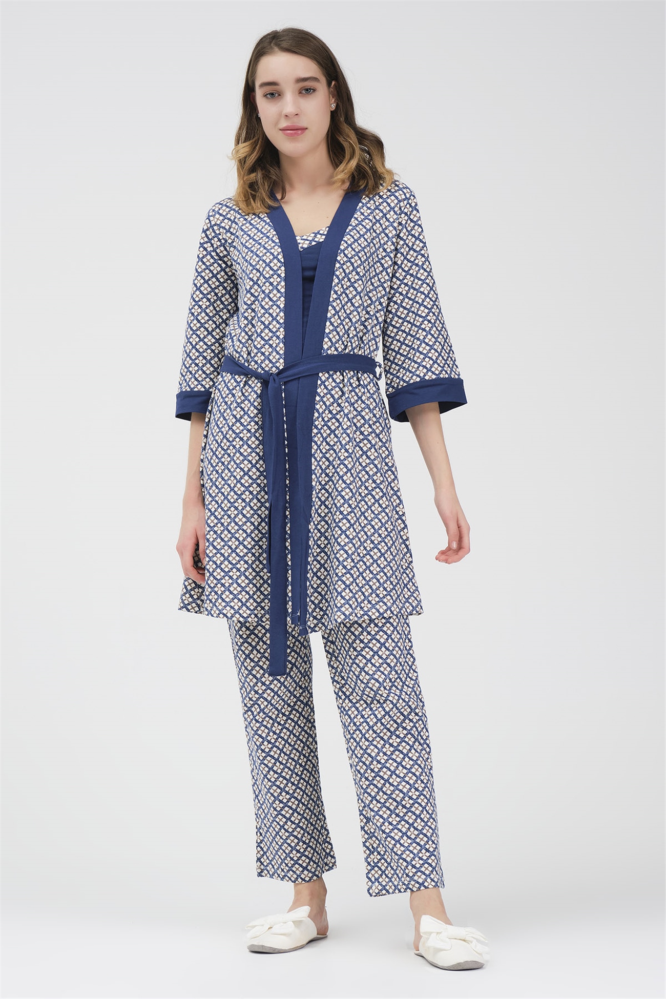 Baykar Desenli Üçlü Pijama Takımı 9492 Lacivert - Baykar