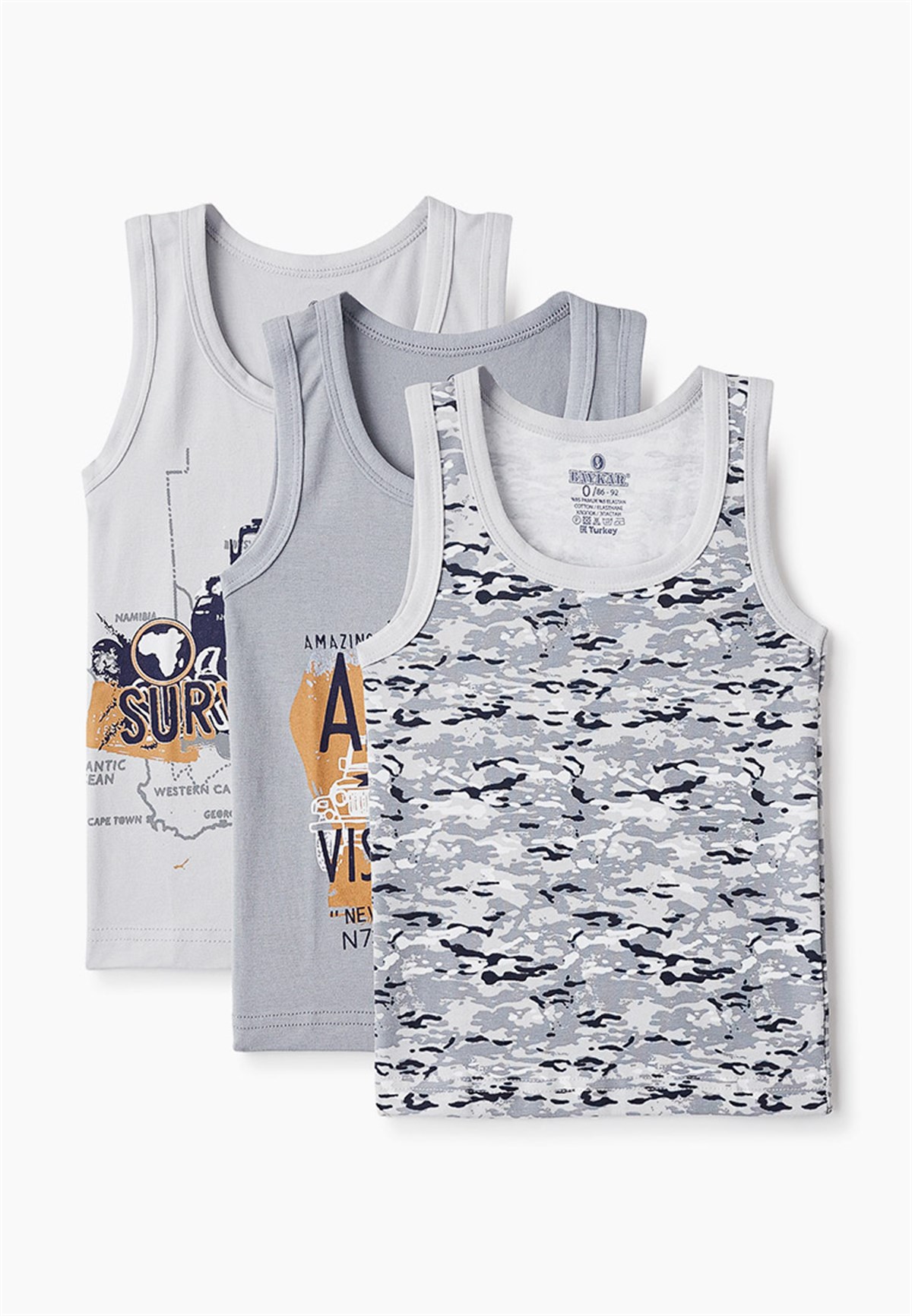 Baykar Erkek Çocuk Kamuflaj Temalı Atlet 3'lü Paket 2640 Gri