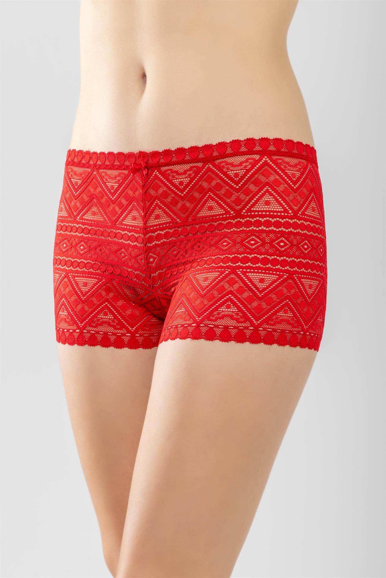 Dantelli Kadın Boxer Şort Kırmızı