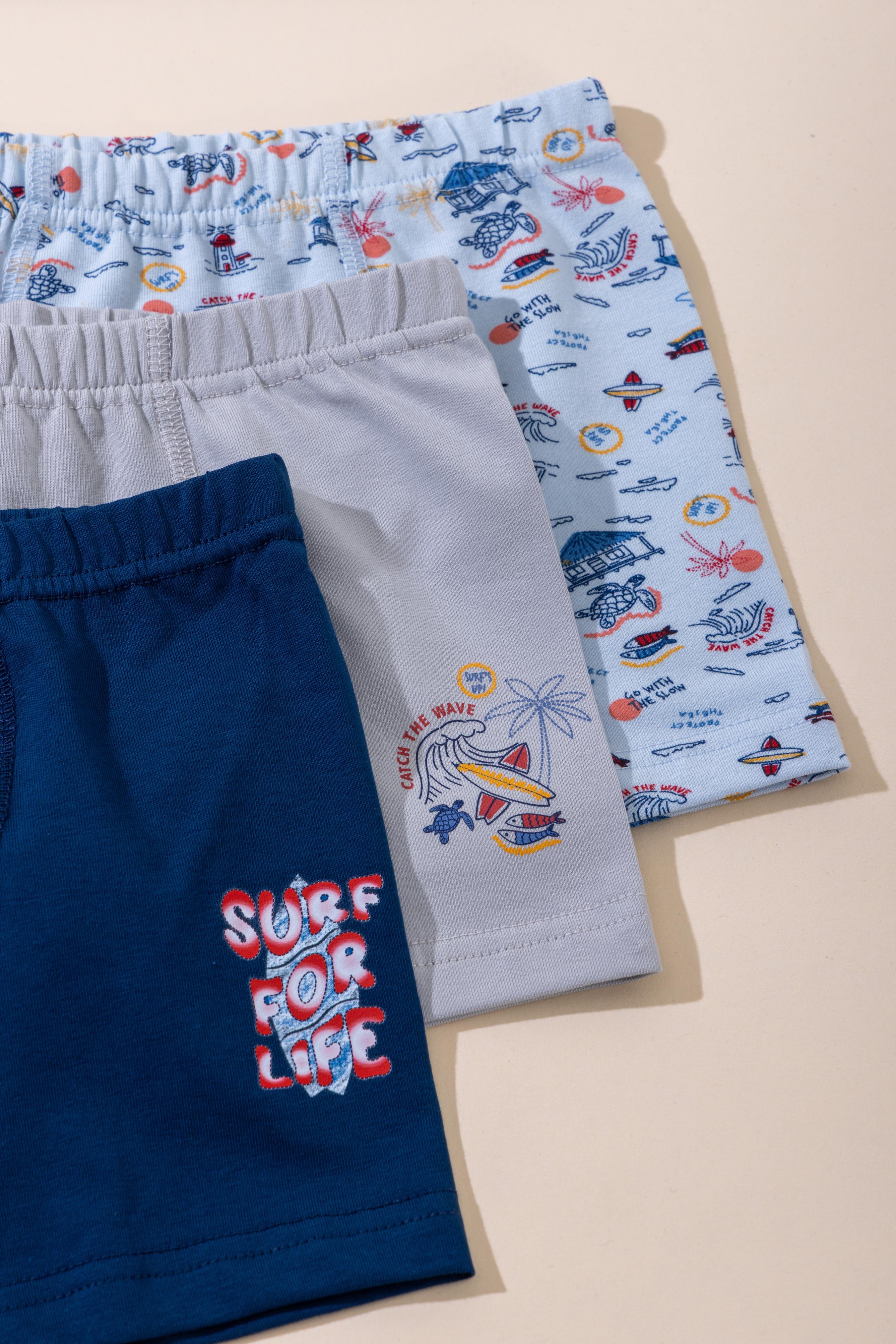 Erkek Çocuk Pamuklu Baskılı Rahat Kesim Likralı Boxer 3'lü Paket 3536 Renkli