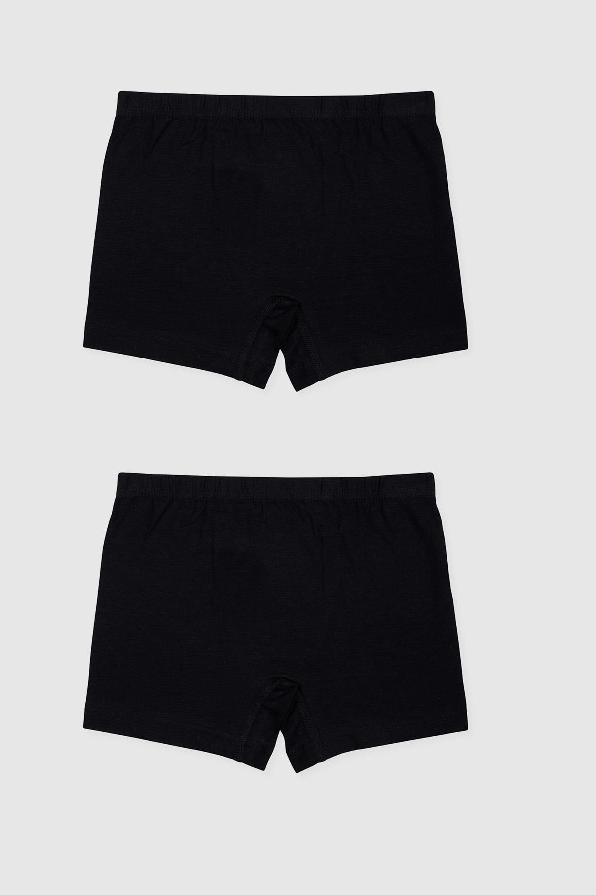 Erkek Çocuk Pamuklu Havlu Bel Düz Klasik Boxer 2'li Paket 3190 Siyah