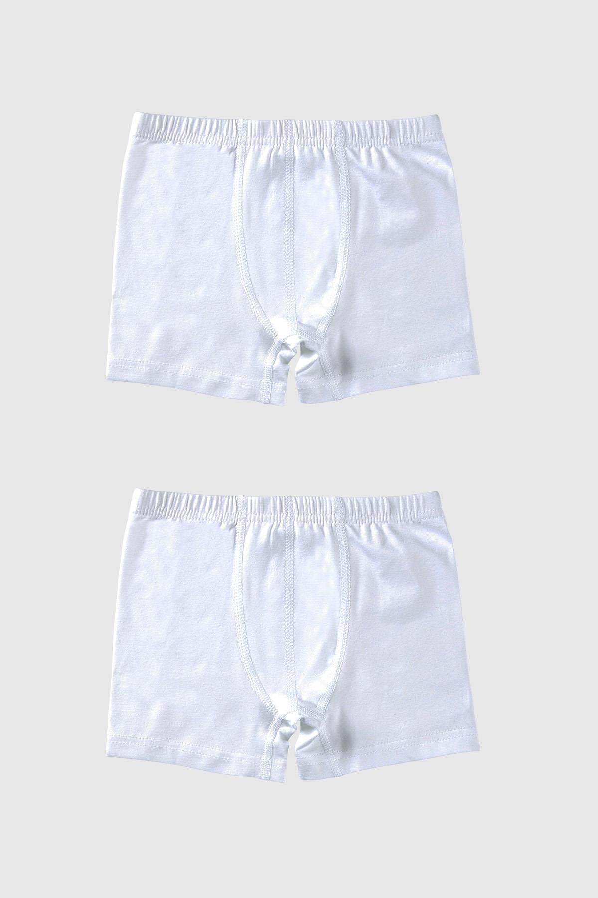 Erkek Çocuk Pamuklu Havlu Bel Düz Klasik Boxer 2'li Paket 3190 Beyaz