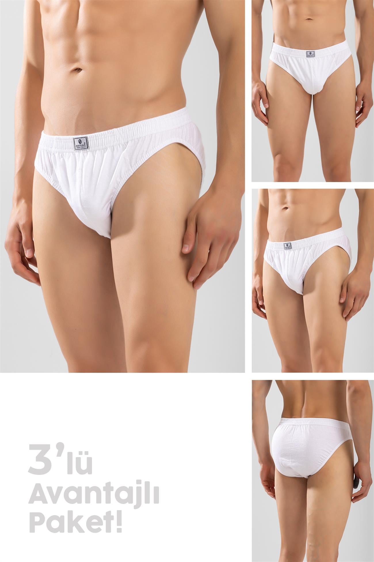 Erkek Pamuklu Beli Lastikli Düz Slip Külot 3'lü Paket Beyaz
