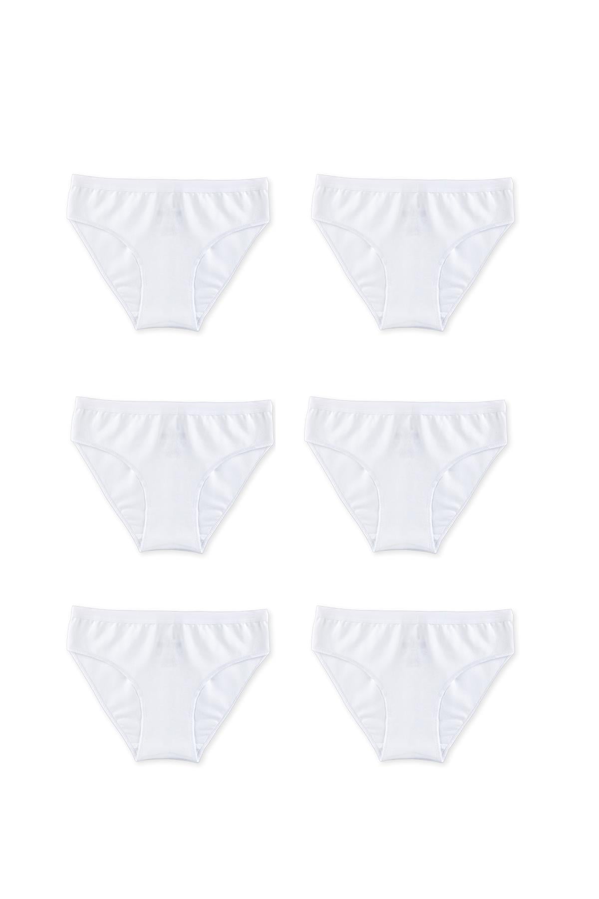 Genç Kız Çocuk Pamuklu Likralı Bikini Kesim Düz Basic Külot 6'lı Paket 5005 Beyaz