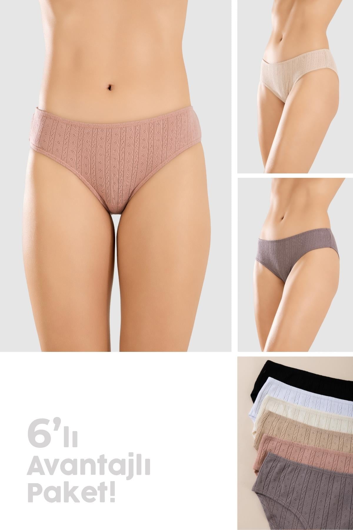Kadın %100 Pamuk Fitilli Slip Külot 6'lı Paket 8454 Renkli