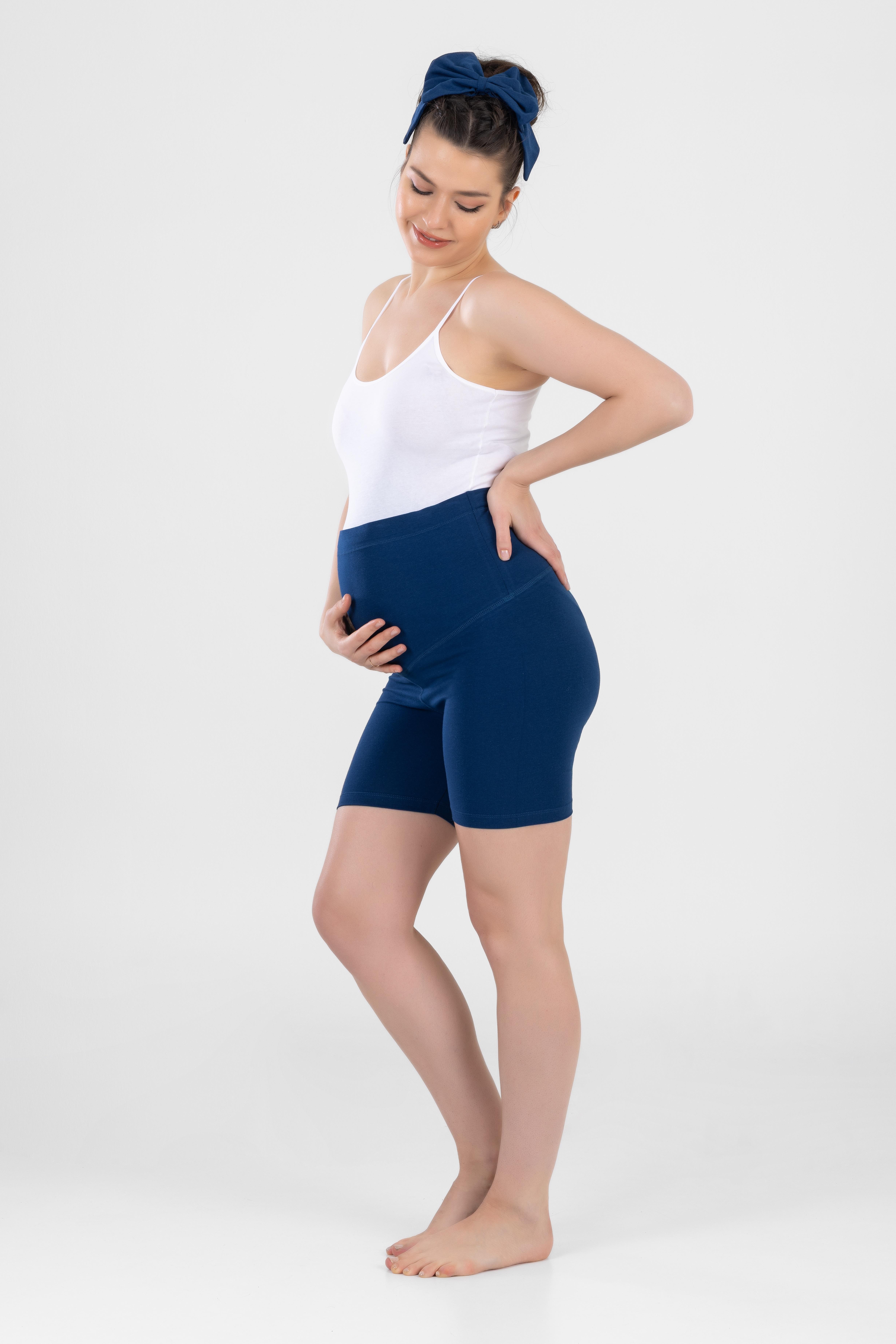 Kadın Diz Üstü Biker Esnek Ayarlanabilir Yüksek Bel Penye Hamile Tayt 8910 Lacivert