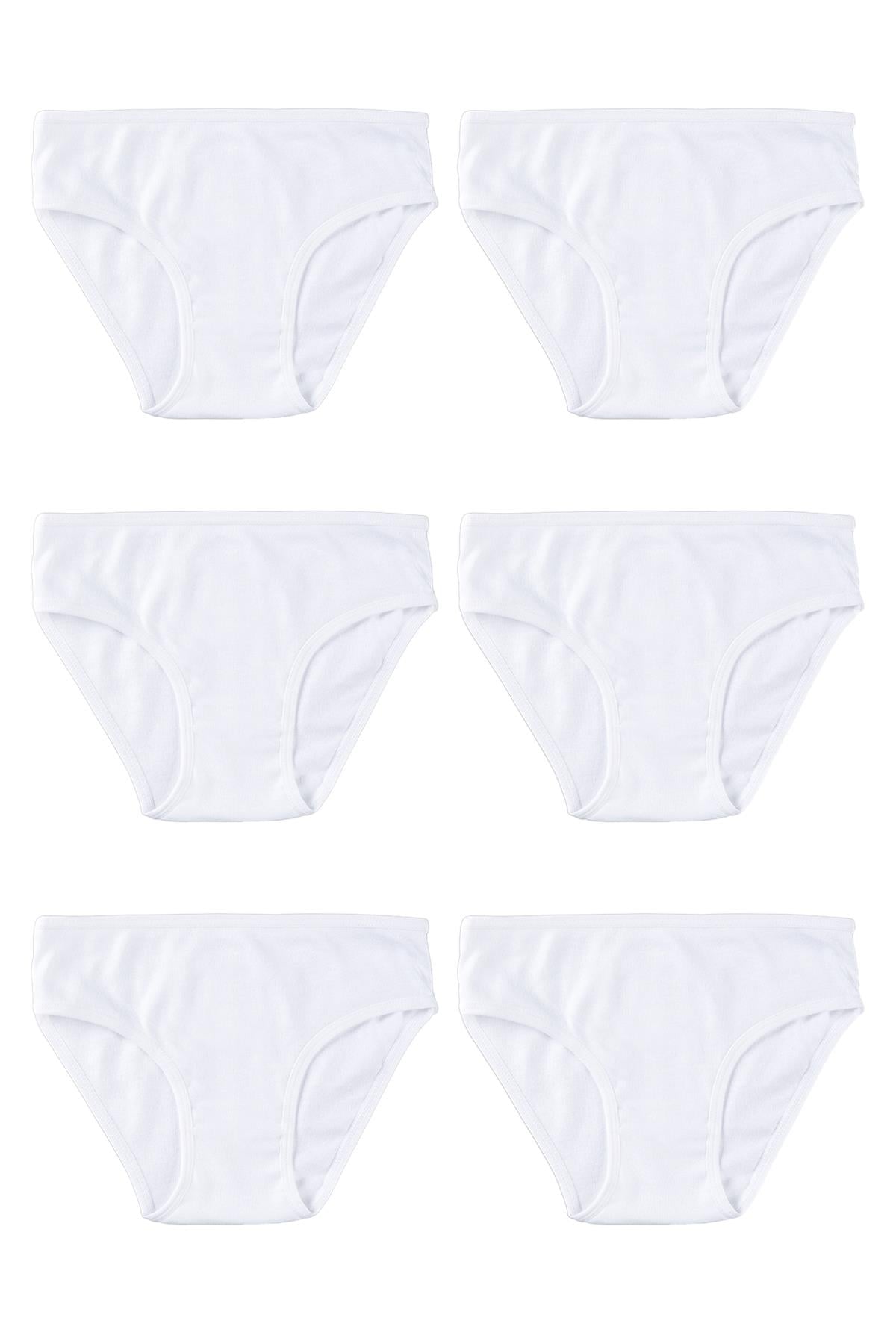 Kız Çocuk Organik Pamuklu Bikini Kesim Düz Basic Ribana Külot 6'lı Paket 5201 Beyaz