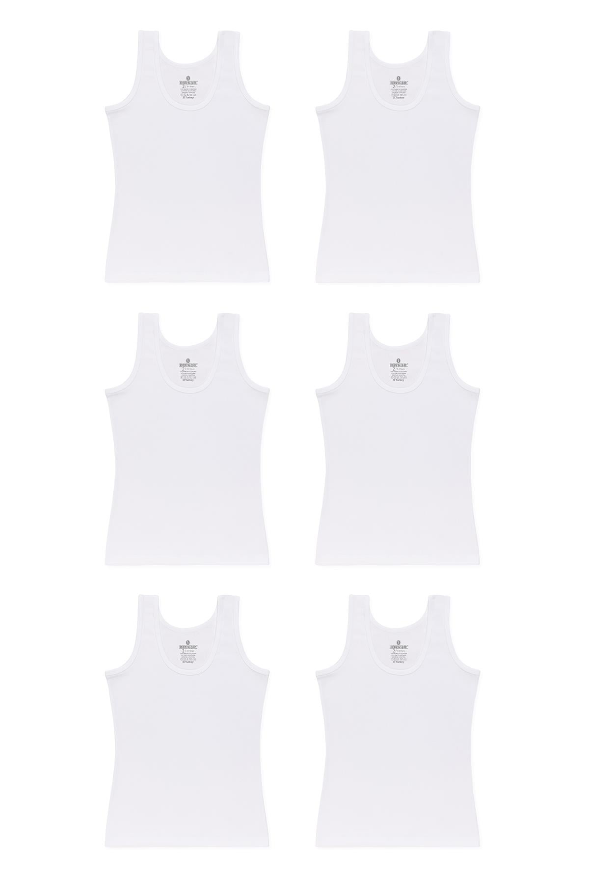 Kız Çocuk  Pamuklu Düz Basic Kalın Askılı Atlet 6'lı Paket 4202 Beyaz