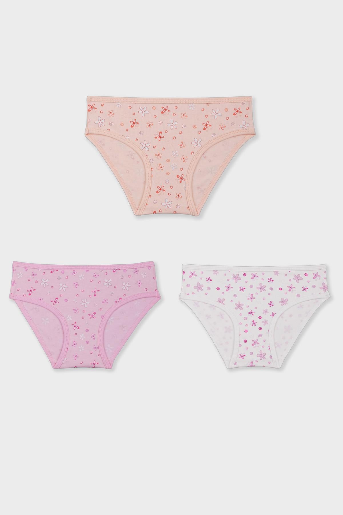 Kız Çocuk Pamuklu Renkli Baskılı Bikini Külot 3'lü Paket 5352 Renkli