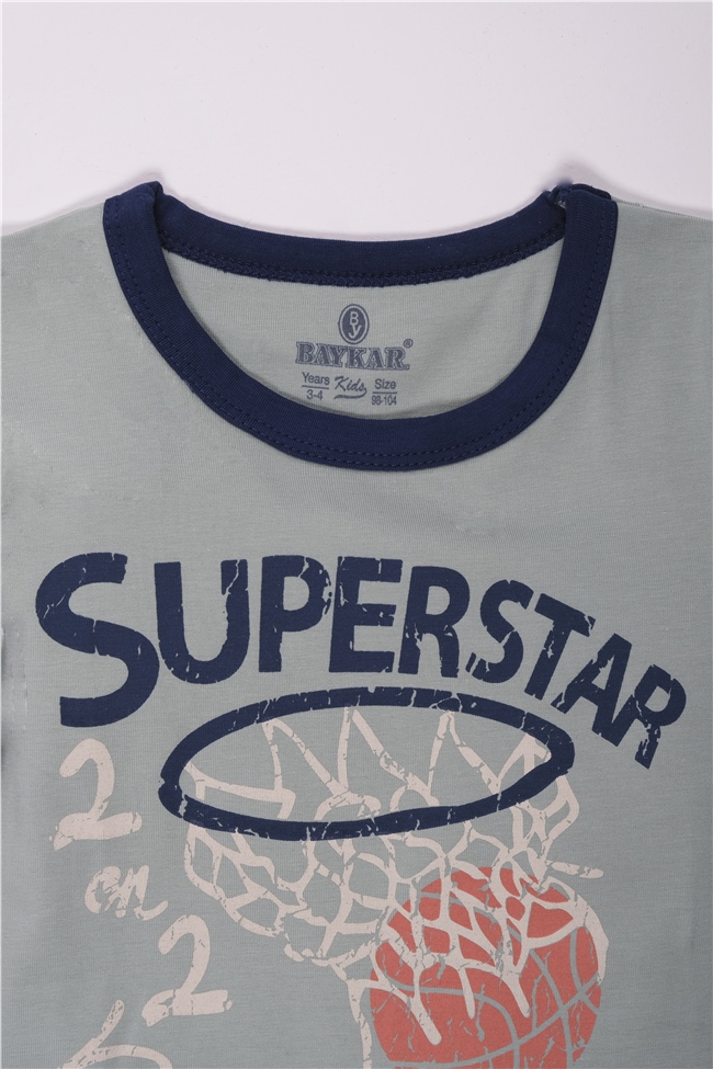 Baykar Erkek Çocuk Basketbol Temalı Kaprili Pijama Takımı 9740 Açık Yeşil