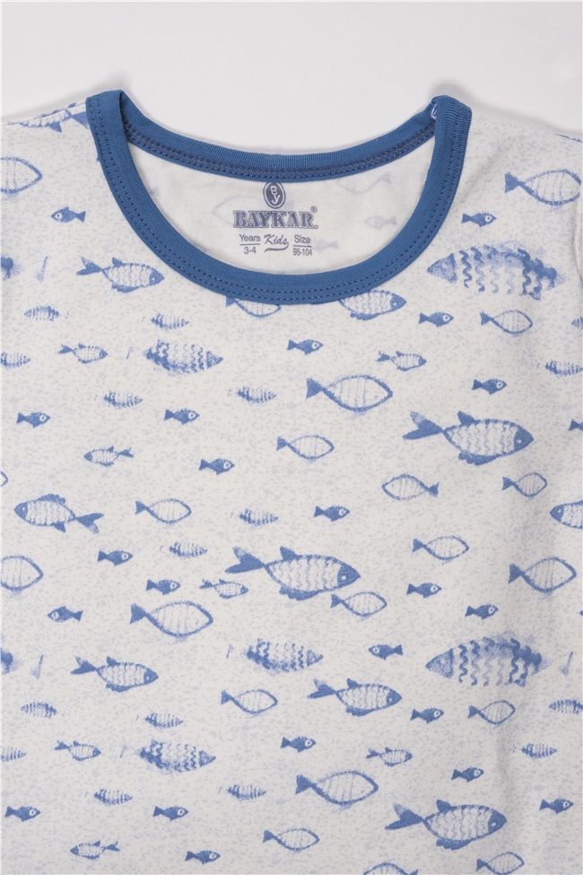Baykar Erkek Çocuk Desenli Kaprili Pijama Takımı 9739 Mavi