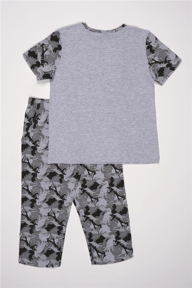 Baykar Erkek Çocuk Dinazor Baskılı Pijama Takımı 9741 Boyalı Gri