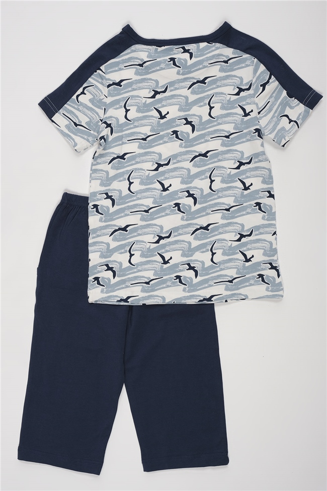 Baykar Erkek Çocuk Kuş Motifli Kaprili Pijama Takımı 9743 Petrol Mavi