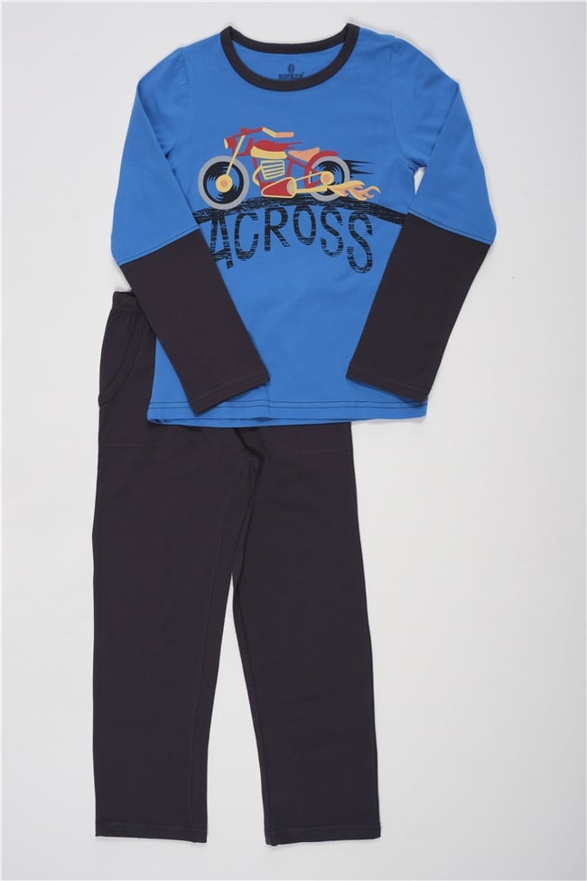 Baykar Erkek Çocuk Motor Baskılı Pijama Takımı 9714 Koyu Mavi