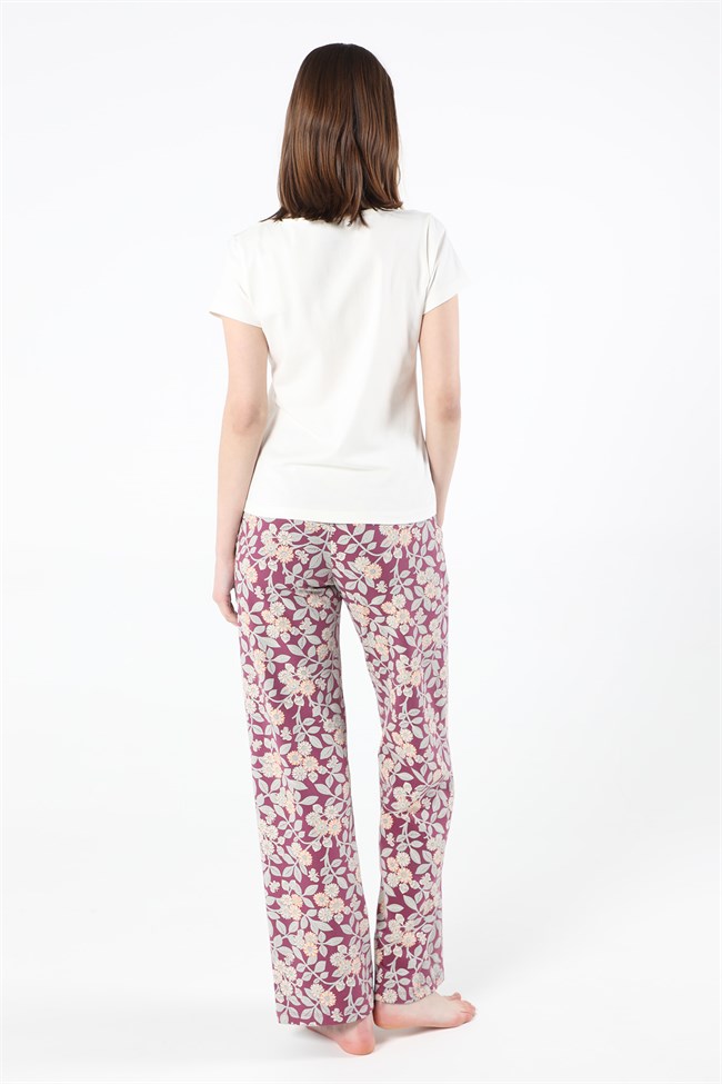 Baykar Kadın Çiçek Desenli Kısa Kollu Pijama Takımı 9493 Beyaz