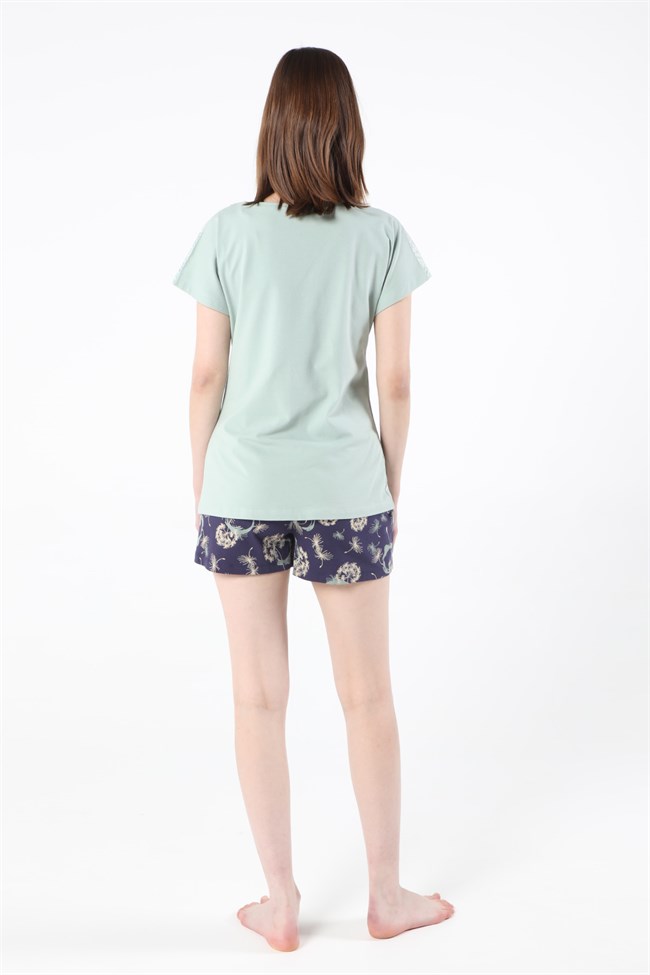 Baykar Kadın Çiçekli Şortlu Pijama Takımı 9460 Yeşil