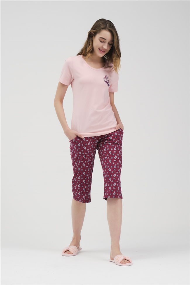 Baykar Kadın Kısa Kollu Çiçekli Pijama Takımı 9916 Pembe