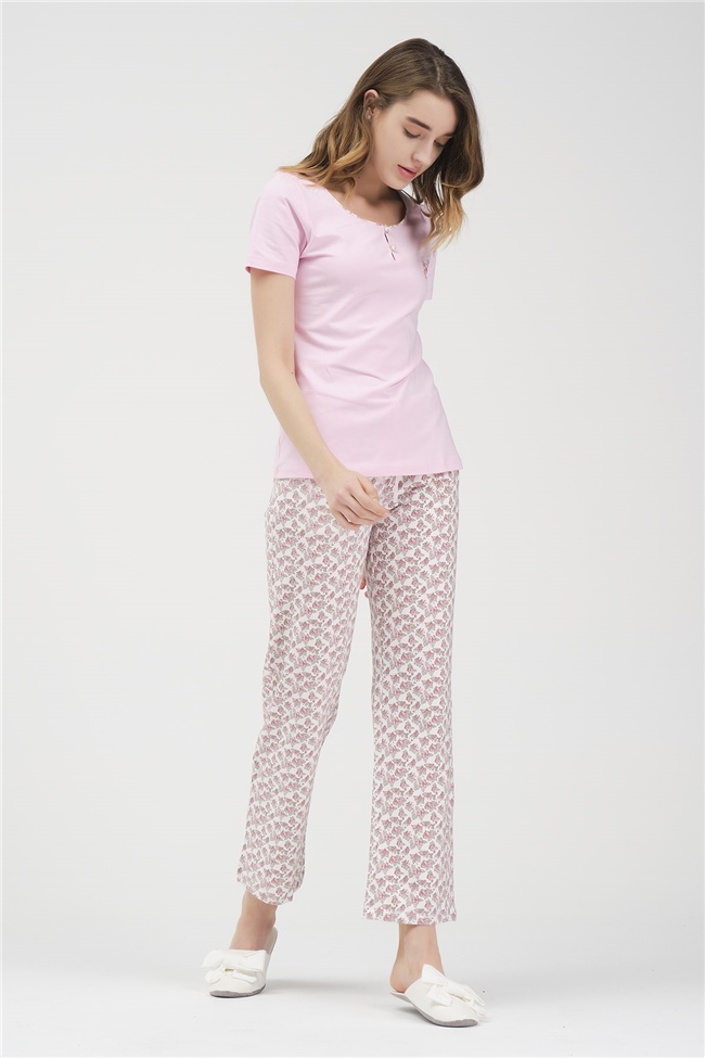 Baykar Kadın Küçük Çiçekli Pijama Takımı 9472 Pembe