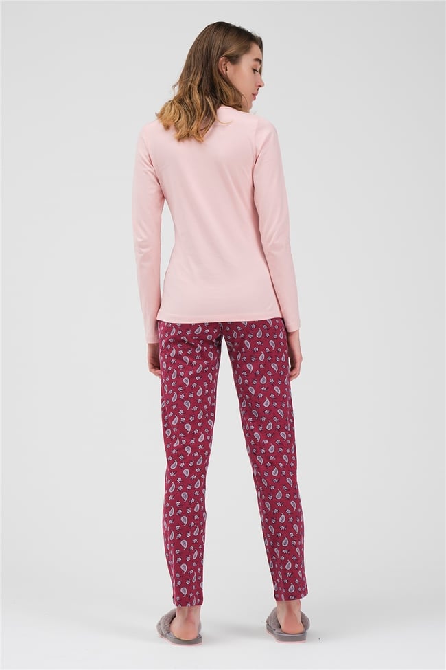 Baykar Kadın Uzun Kollu Çiçekli Pijama Takımı 9917 Pembe
