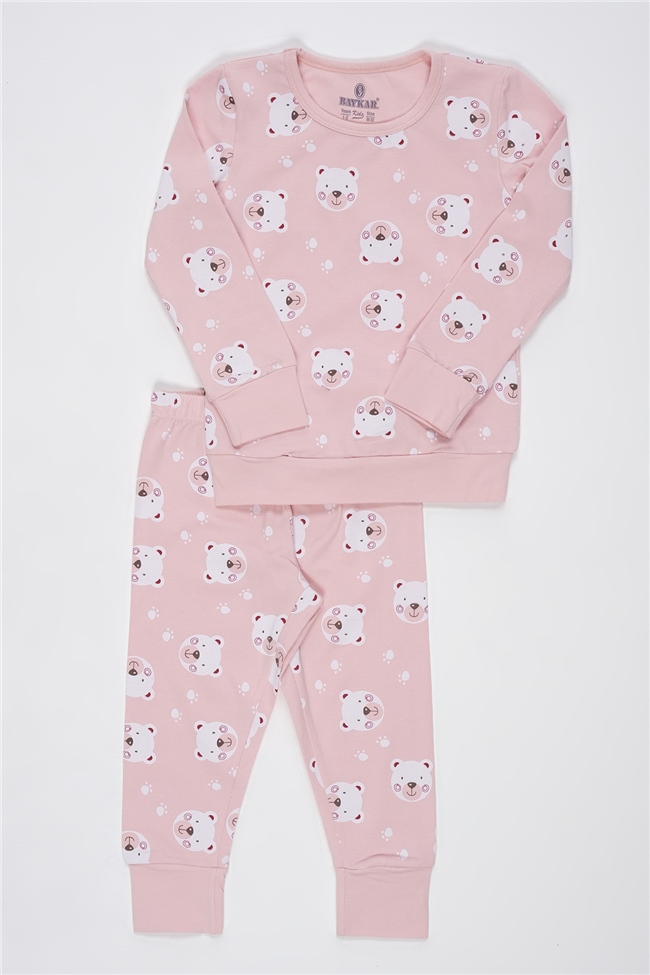 Baykar Kız Çocuk Ayı Desenli Pijama 9230 Somon