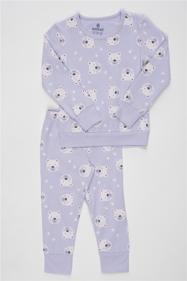 Baykar Kız Çocuk Ayı Desenli Pijama 9230 Lila
